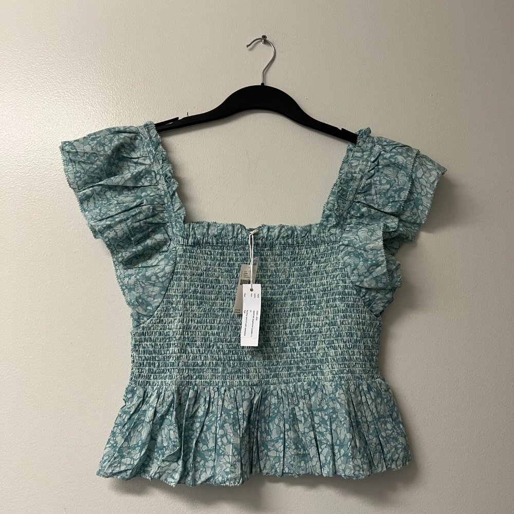Anthropologie Love the Label smocked‎ ruffle square neck top  NWT - Picture 5 of 9